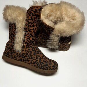 SHIEKH Leopard Suede/Fur Lined Warm Thick Winter Boots 8.5